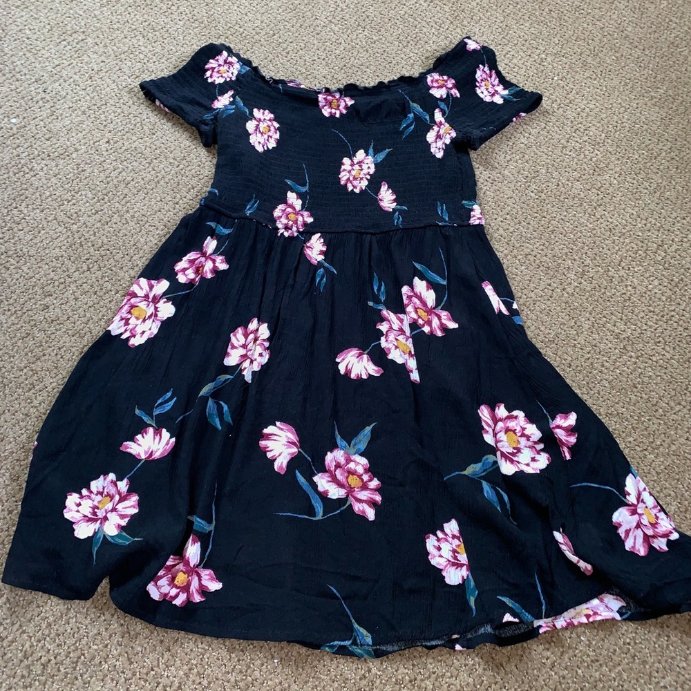 Black floral flowy off the shoulder dress